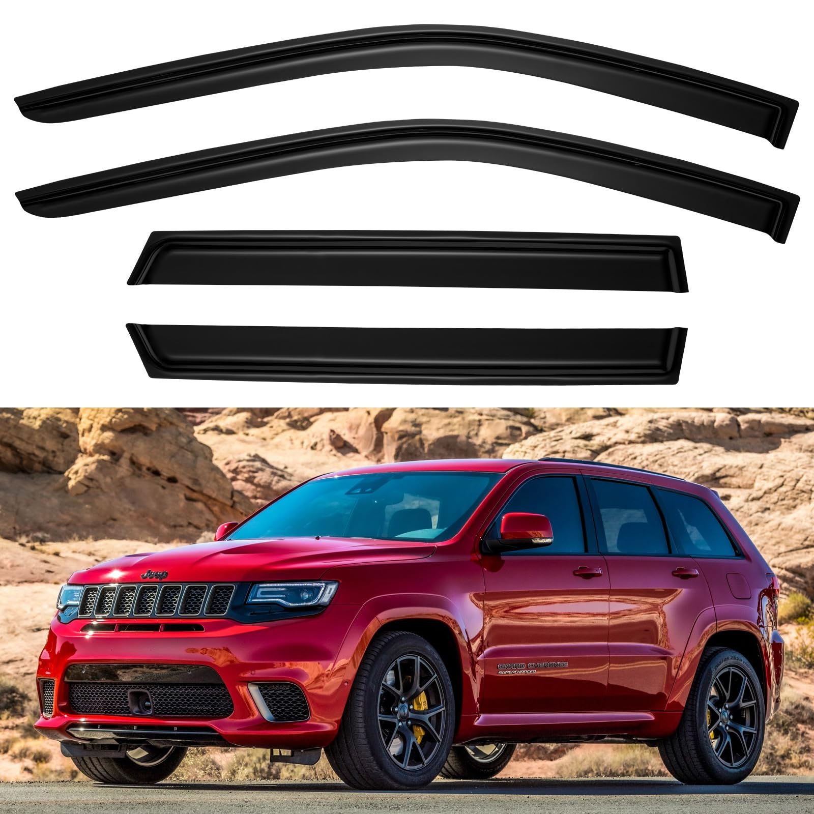 Window Visors Rain Guards Shield for 2011-2021 Jeep Grand Cherokee, Out-Channel Window Vent Wind Deflectors Visors Shades for 11-21 Grand Cherokee (Not for Grand Cherokee L)