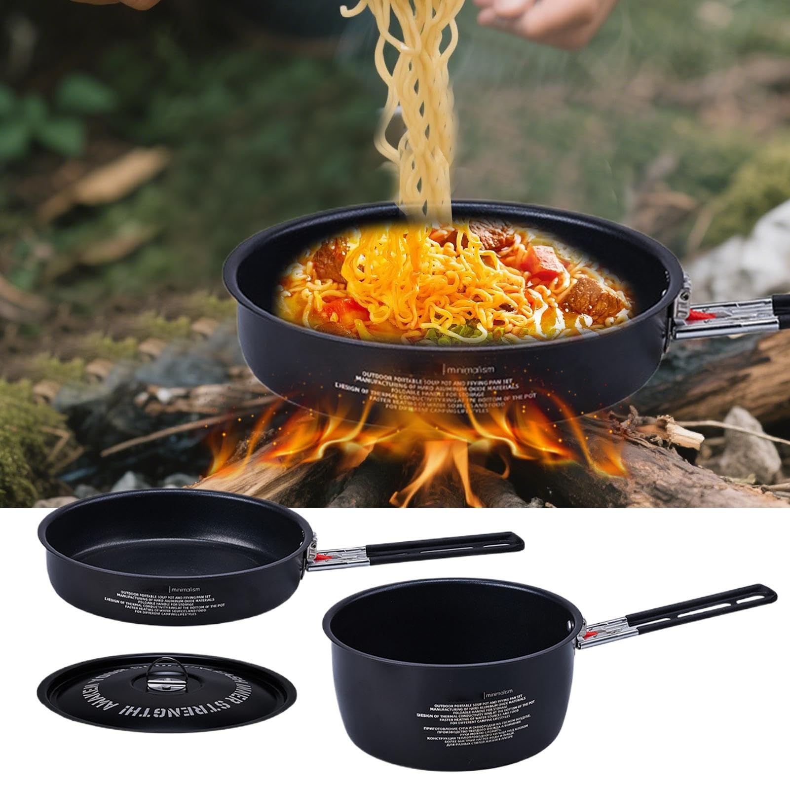 Set Di Pentole Da Campeggio Impilabile compatto riscaldamento uniforme | Padelle Da Campeggio Per Cucinare Per Backpacking, Escursionismo, Camper, Picnic, Survival, Caccia, Spiaggia, Famiglia