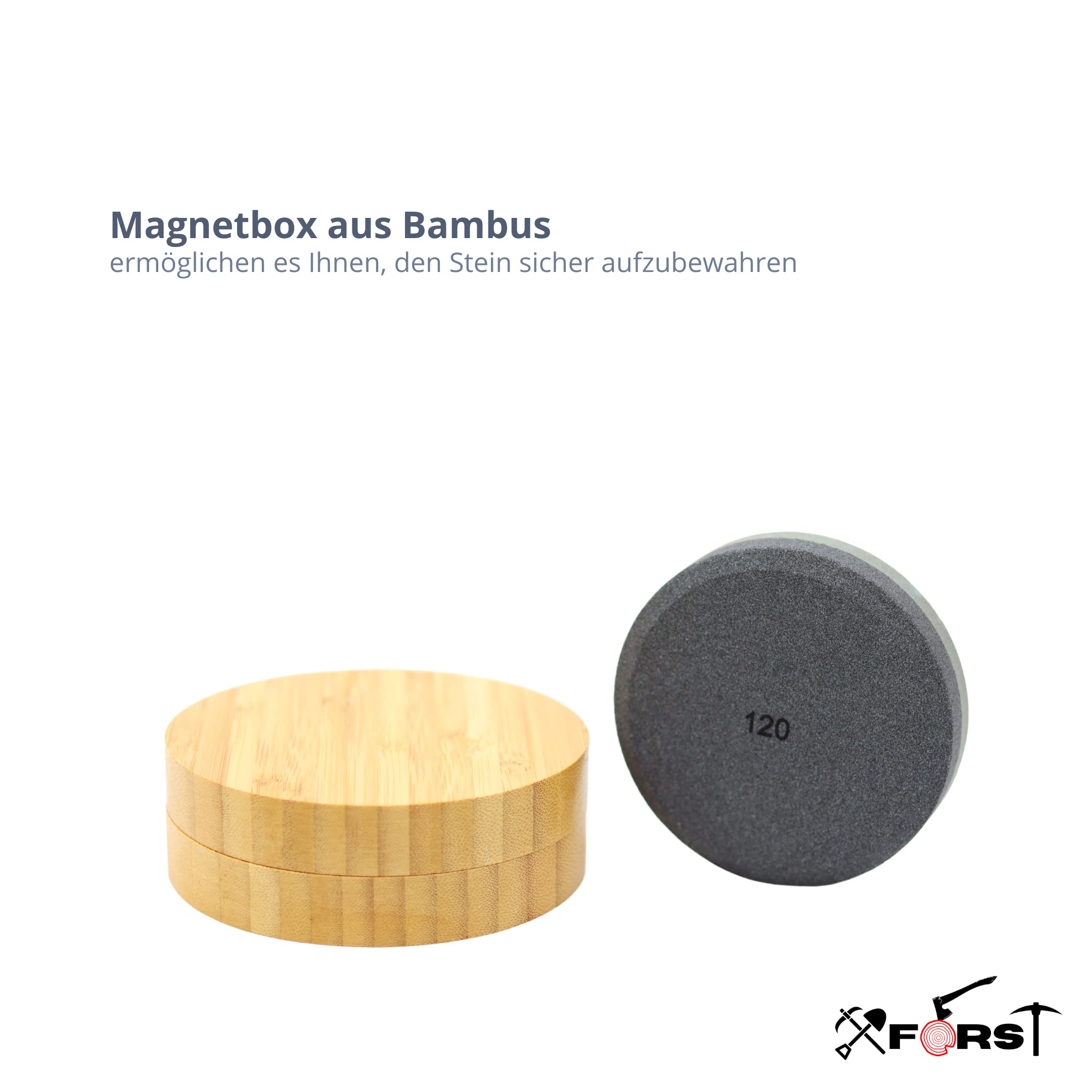 Pietra per affilare Xforst con guscio di bambù, tonda per ascia e coltello. Affilatore per ascia tondo. Modello X-GS2