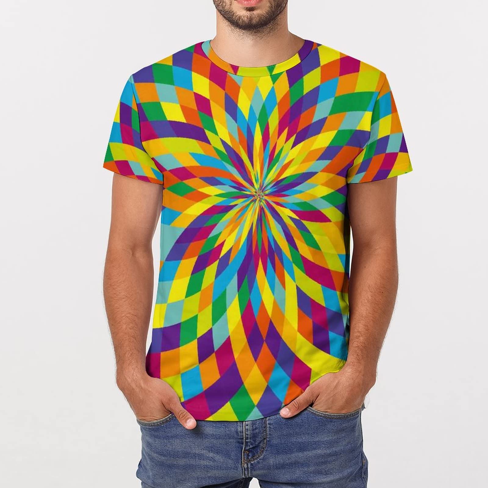 Amazon.co.jp: カラフルな渦巻き メンズ Tシャツ 半袖 3Dプリント 創意 