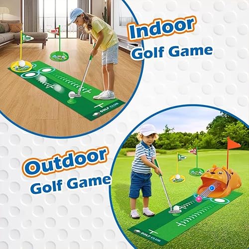 Miniatura 8 de Juego de golf de juguete mejorado para niños con retorno automático de bolas, pelotas de golf con luz LED, 3 clubes, tapete de putt, juegos de mini
