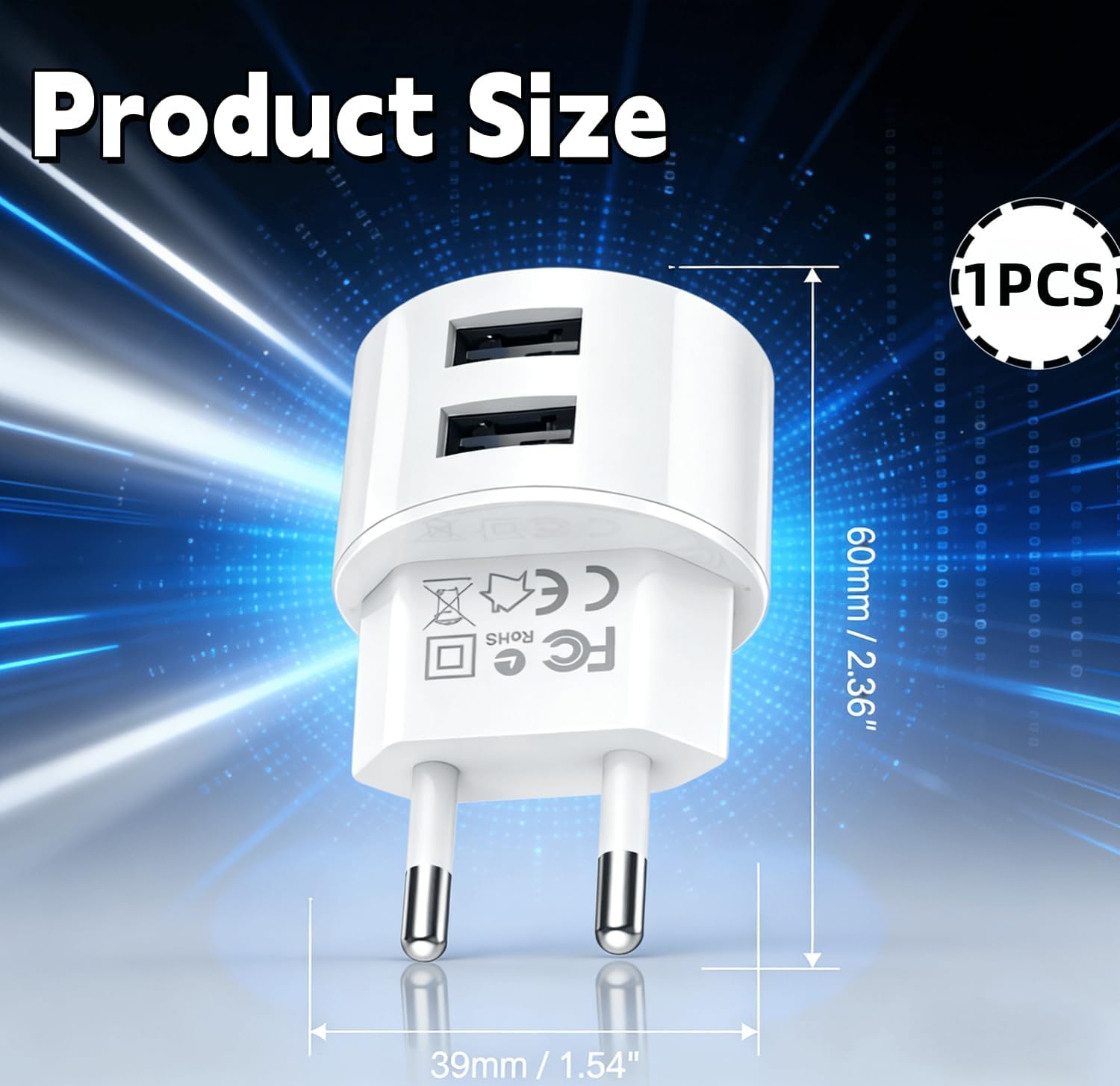 Caricatore USB C, 5 V, 2,1 A, 2 porte, alimentatore di rete USB piatto, adattatore di presa USB con cavo di ricarica USB-C per smartphone/tablet/lettori MP3-MP4/e-book/navigatore/ecc