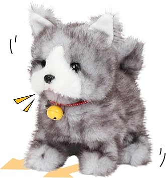 Walking Stuffed Animal Talking Wagging Nodding Educational Plush Kitty Toy Electric Interactive Animated Plushies for Girls Boys Birthday,Grey Dog, 8"