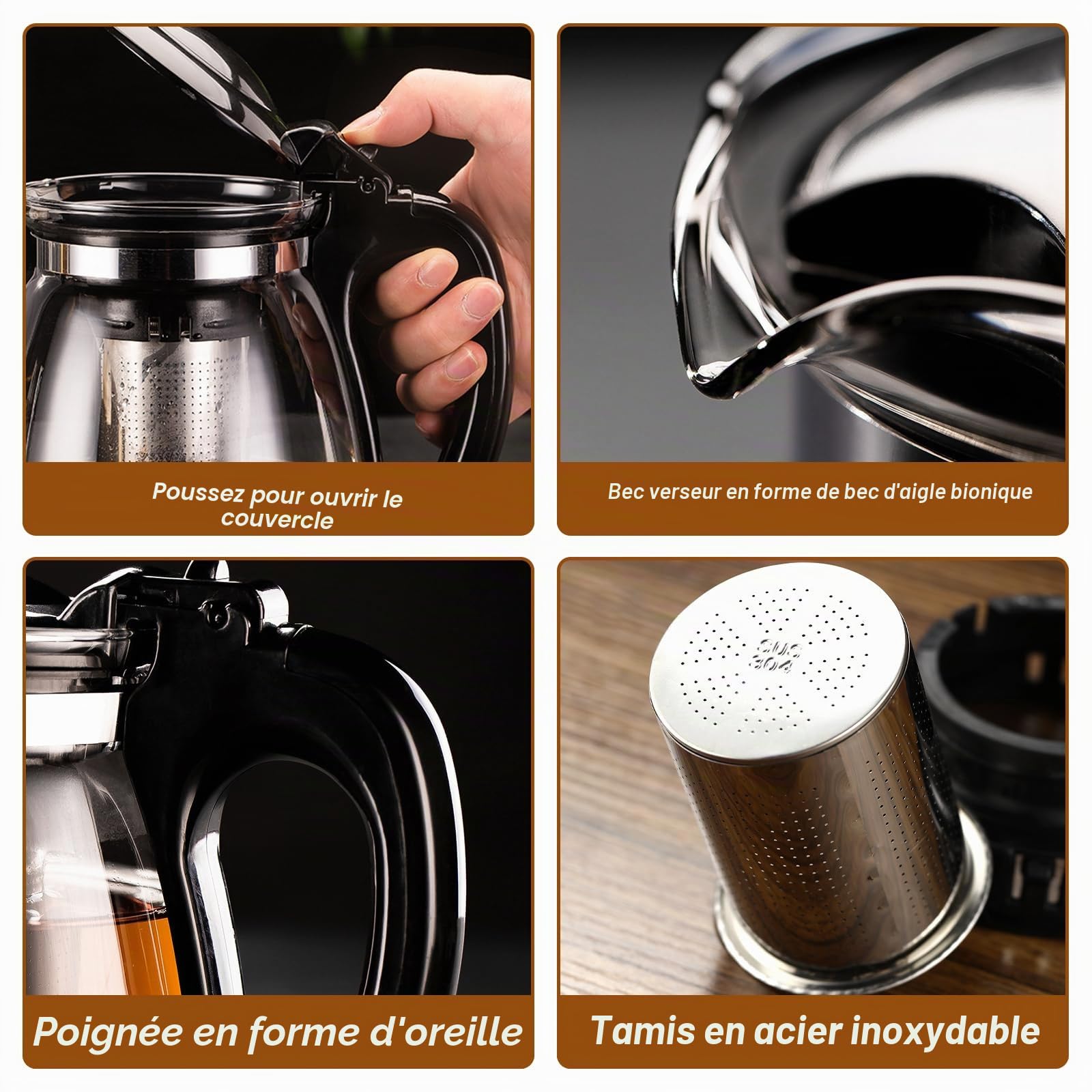 Théière en verre : WEGREAT Théière 2 l avec infuseur, théière en verre avec tamis résistant à la chaleur, nettoyage facile, convient pour infuser du thé, du thé aux fleurs, des tisanes et des sachets