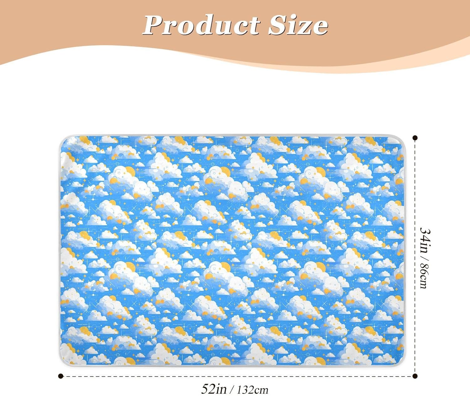 Cartoon Sky Blue Extra Large Resuable Toddler Mattress Pads Soft Absorbent Toddler Bed Pee Pads Non-Slip Bed Liners for Baby Toddler Children , 52" L x 34" W