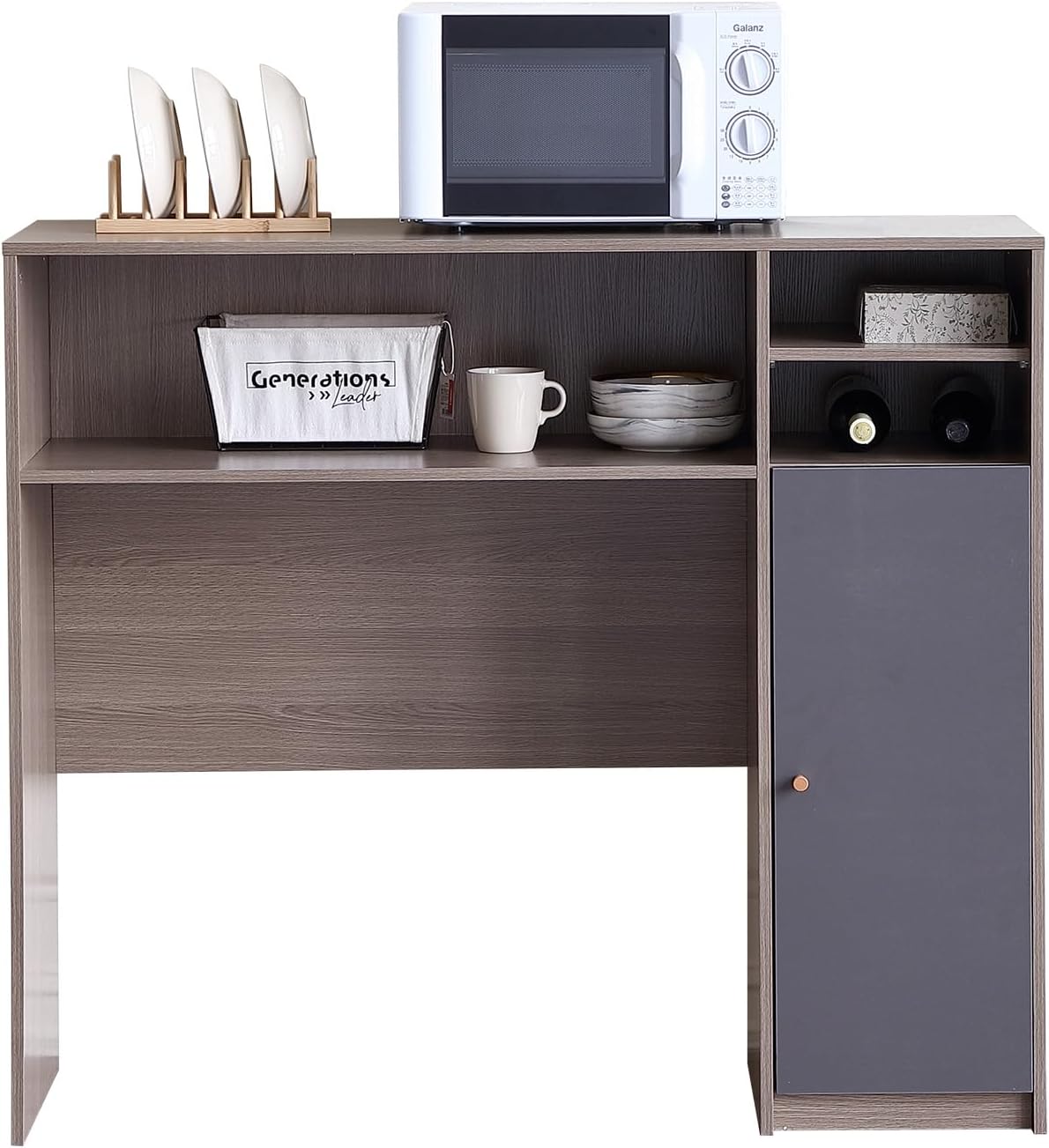 FUNROLUX Modern Kitchen Pantry Sideboard with Shelves, Folding Table Storage, Microwave Cabinet for Dining Room, Living Room (Grey)