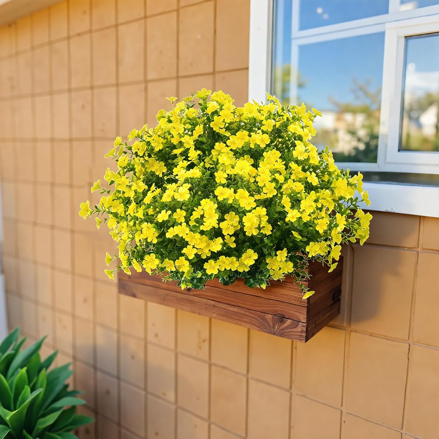 UV Resistant Artificial Flowers, Realistic Fake Bouquets for Outdoor Hanging Baskets, Weatherproof Faux Plants for Balcony Porch Garden No Fade No Maintenance (Yellow-9pack)