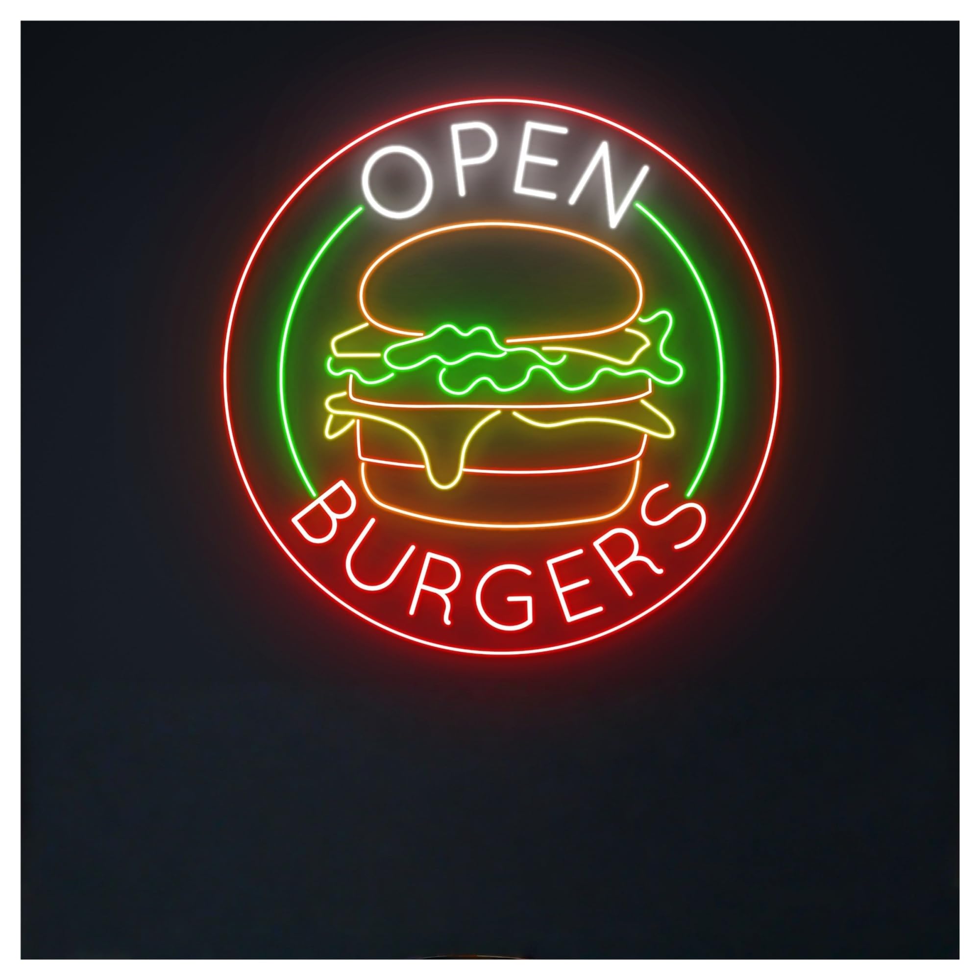 SHOUXI Sign Lamp Open Burger Neon Sign, Fast Food Street Room Wall Decor Restaurant 58cm