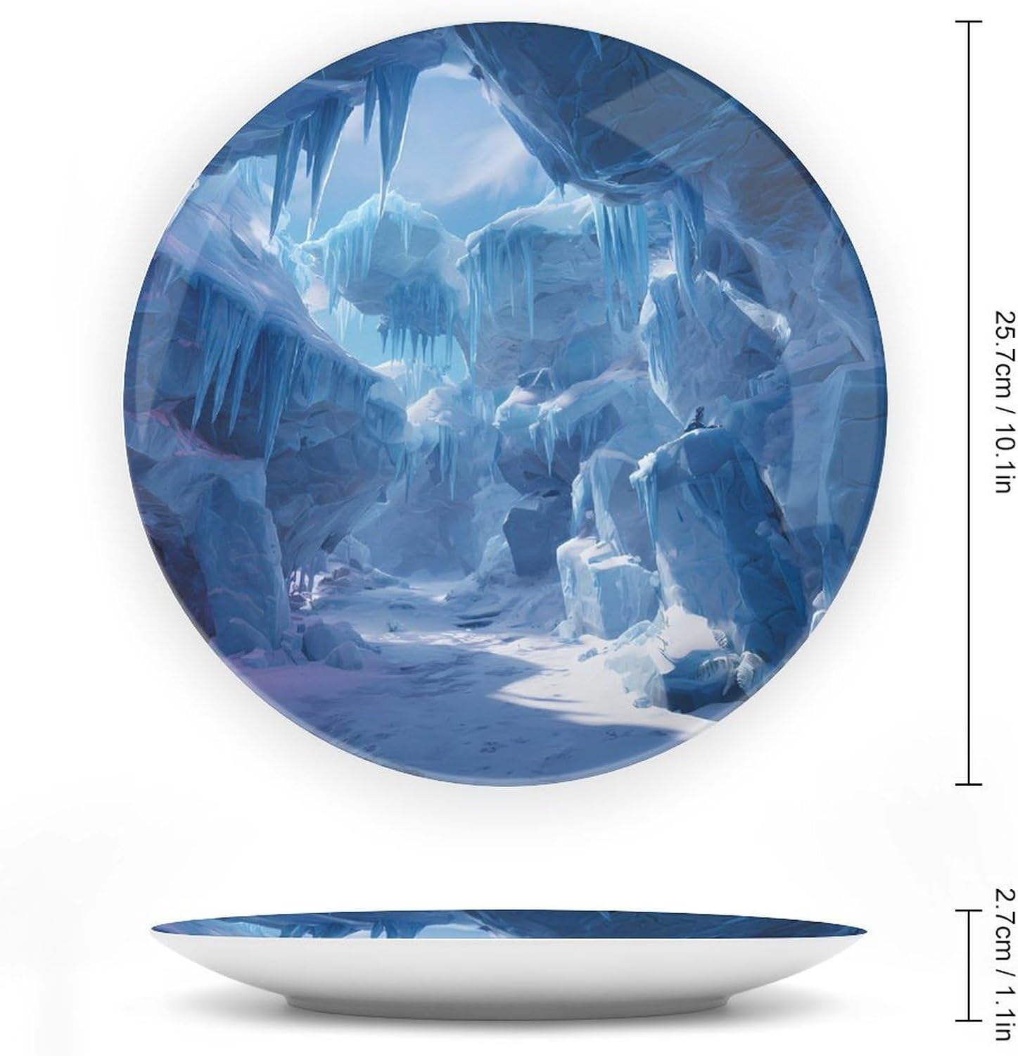 Glacier Cave Ice Winter Decorative Plates for Display Ceramic Plate Tray with Stand Hanger Home Decor