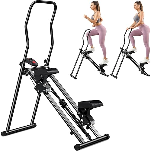 Vertical Climber, Pro Stair Stepper for Full-Body Workout, Compact & Foldable Cardio Exercise Stair Climber with Extended Step Range, Improved & Adjustable Handlebar & Pedals.