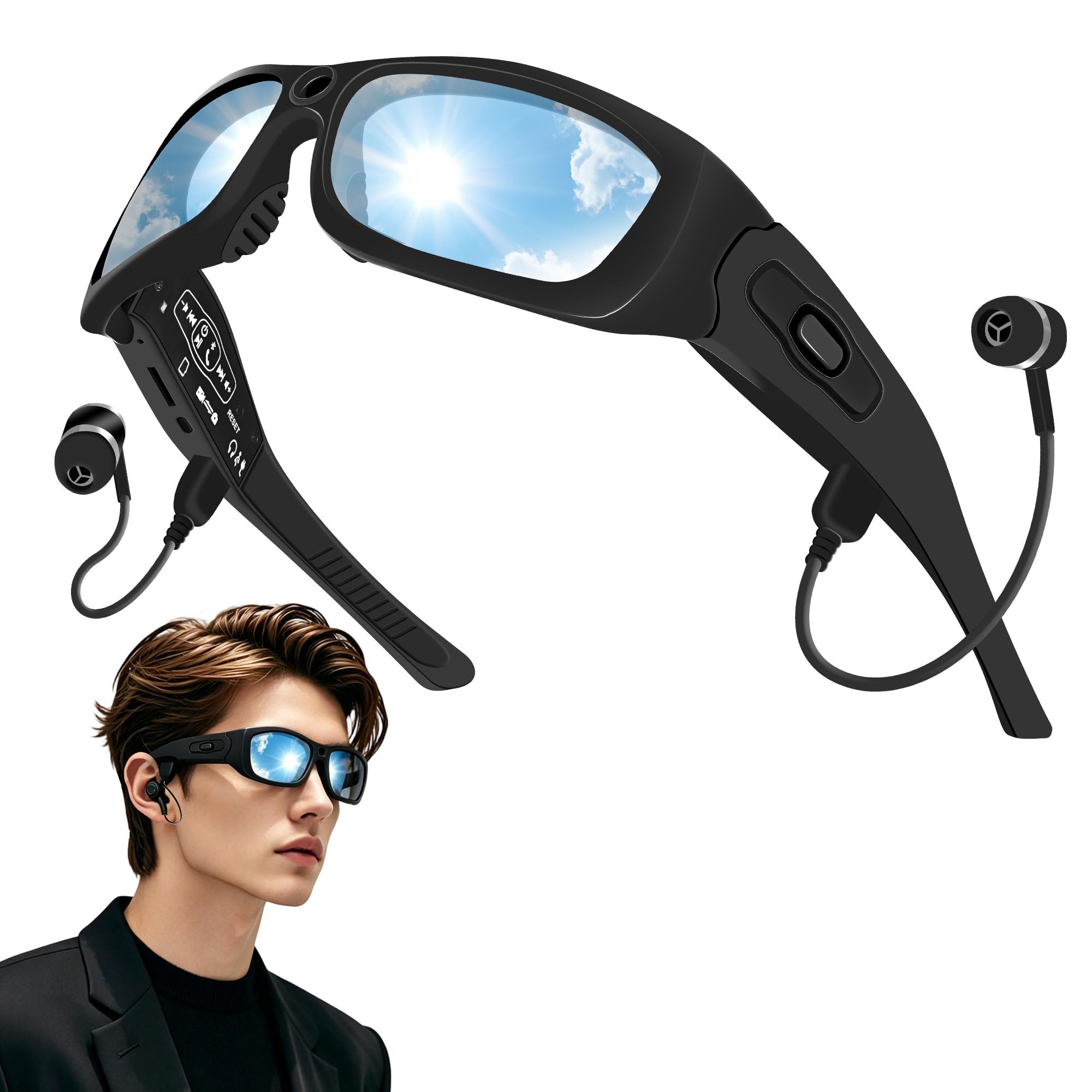 Camera Glasses 1080P,2026 Stylish Smart Sunglasses Camera with Bluetooth,Wearable Sport Action Video Glasses with Earphone for Men Women,Music & Hands-free Call,UV400 Polarized Sunglasses for Outdoors-image-47