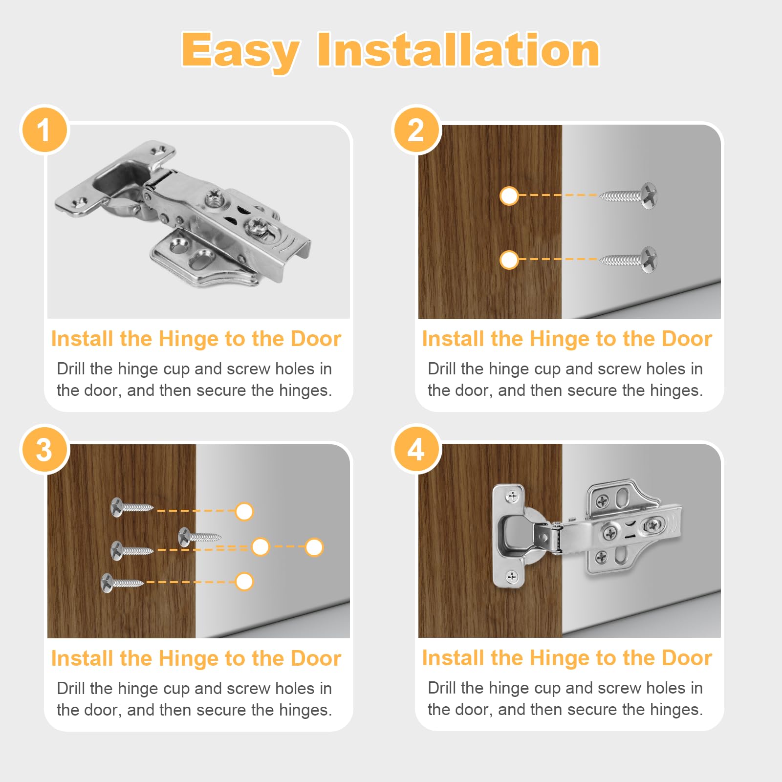FitRepa Cabinet Hinges, 12 Pack Kitchen Cupboard Hinges Overlay Mute Door Hinge, Stop at 45°-105°, Self Closing - Image 3