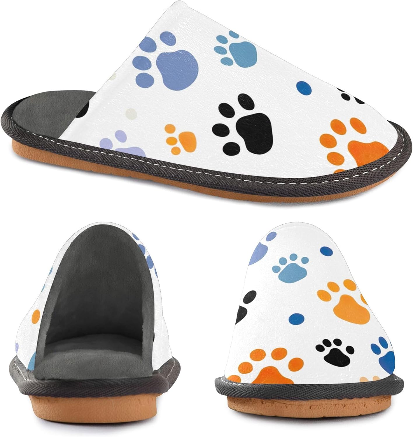 Dog Paw Print House Slippers – Cozy Fuzzy Slippers for Guests, Washable & Disposable, Perfect for Shoeless Home, Spa & Hotel Use A111018