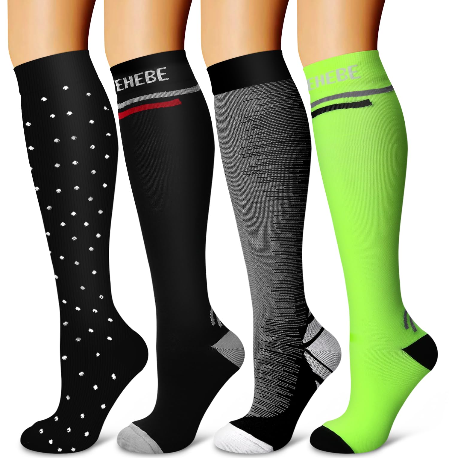 Laite Hebe 4 Pairs-Compression Socks for Women&amp;Men Circulation-Best Support for Nurses,Running,Athletic