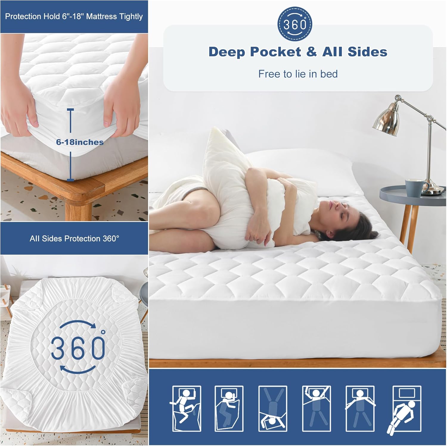 GRT Twin Mattress Protector Waterproof, 100% Waterproof Quilted Fitted Mattress Pad, Noiseless Hollow Cotton Mattress Cover, fits up to 18" Deep, Dust Proof White - Image 5