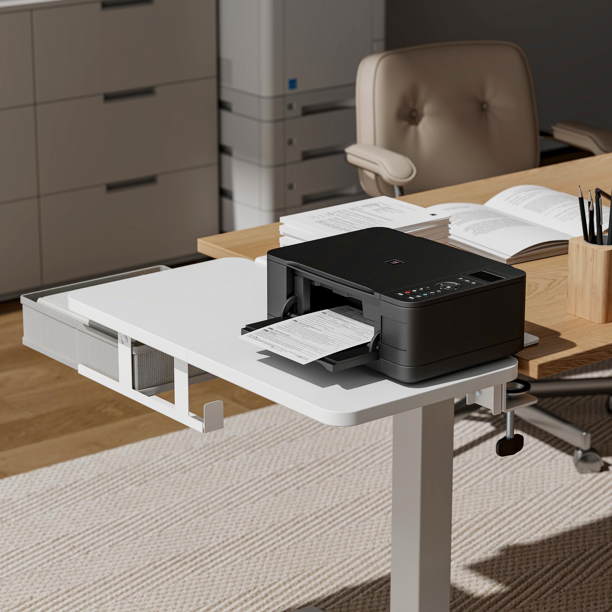 PEGZONE Extensión de escritorio con cajones de almacenamiento, 600 x 300 mm, ampliación ergonómica para escritorio, bandeja para teclado, estante para reposabrazos, adecuado para el hogar y la oficina