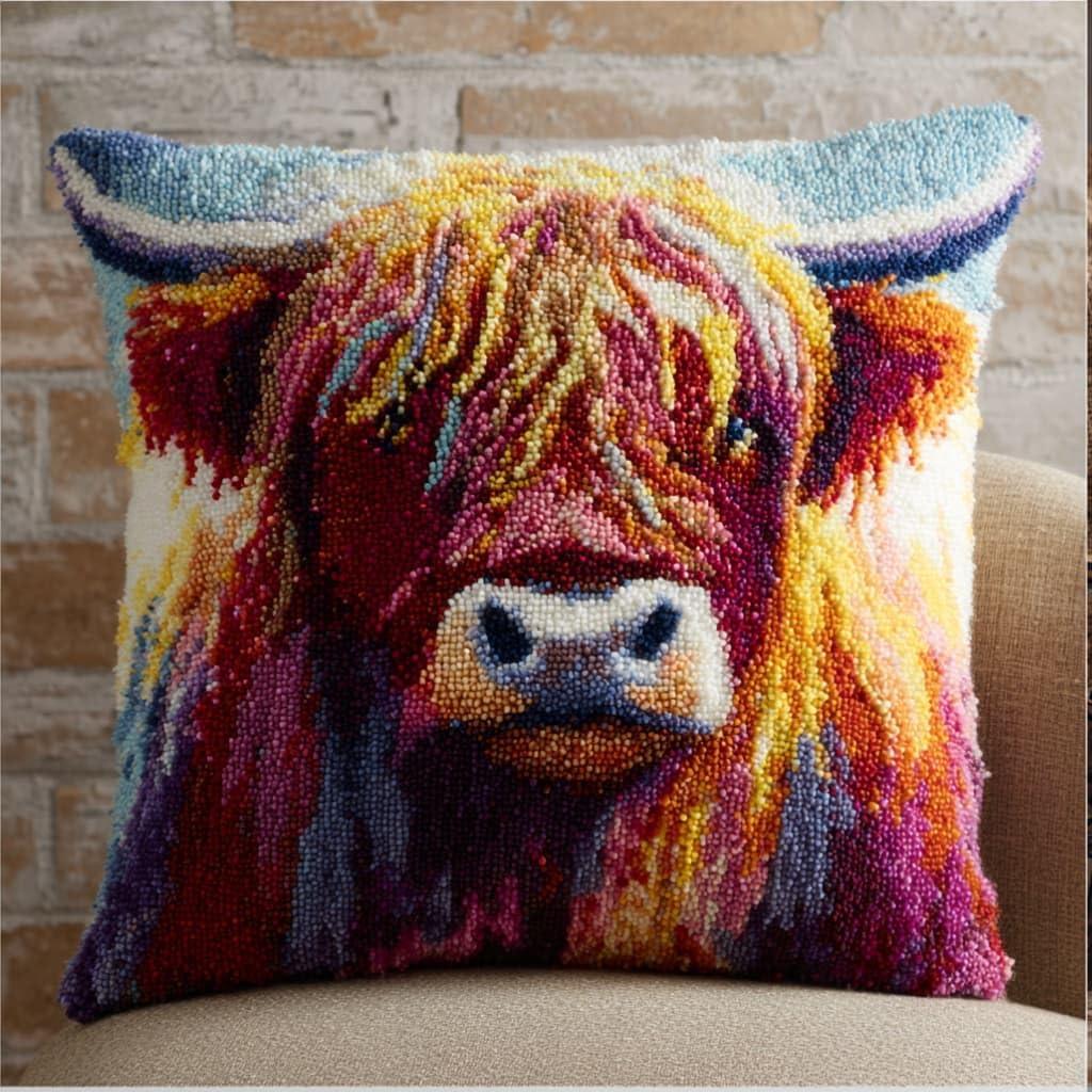 kitphoenix Latch Hook Kits Cushion Highland Cattle 43Cmx43Cm