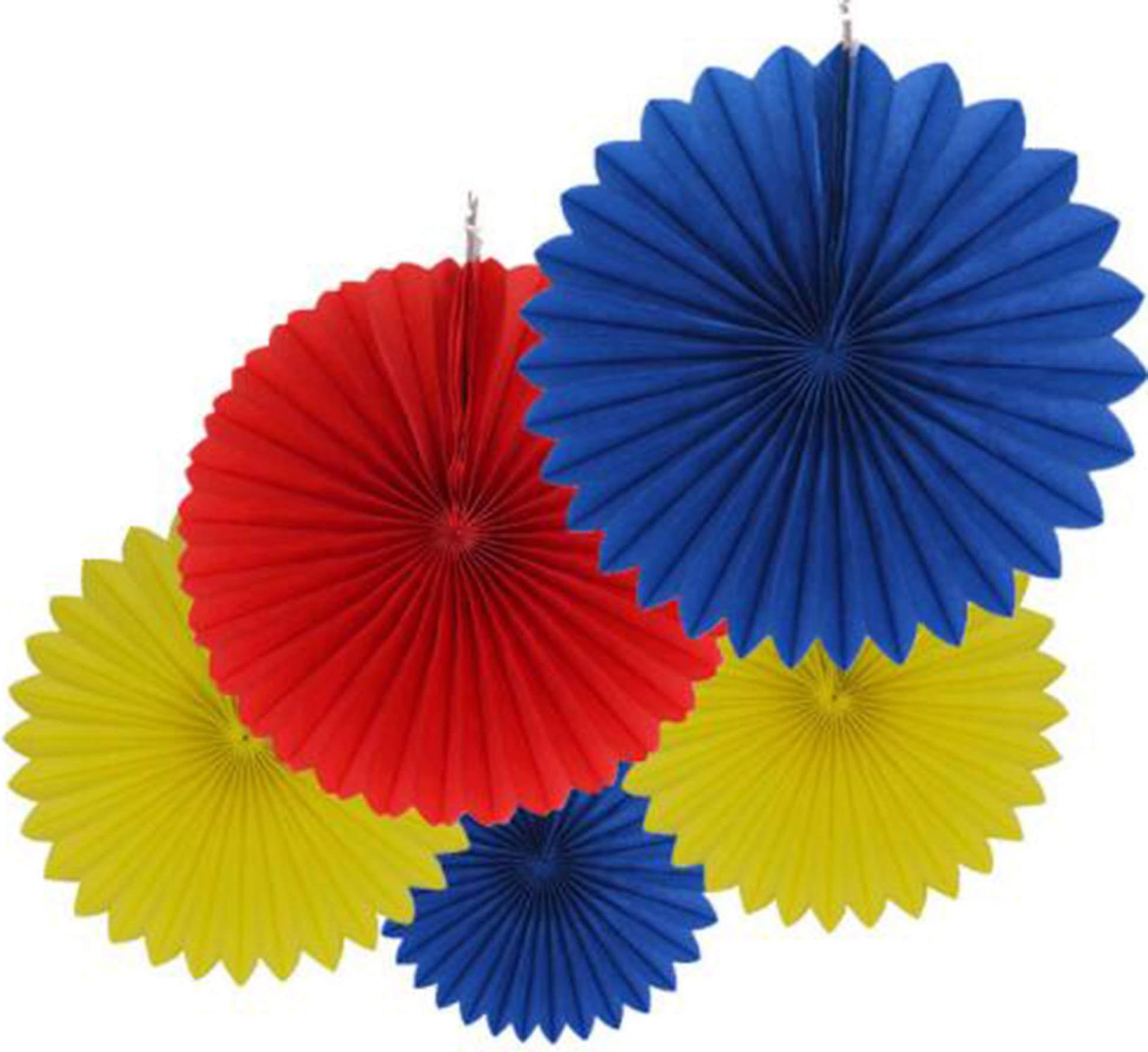 5 Pcs Yellow Royal Blue Red Tissue Paper Fan Set Hanging Tissue Paper Flower for Birthday Baby Shower Wedding Festival Decorations Party Photo Backdrop Decorations (10inch)