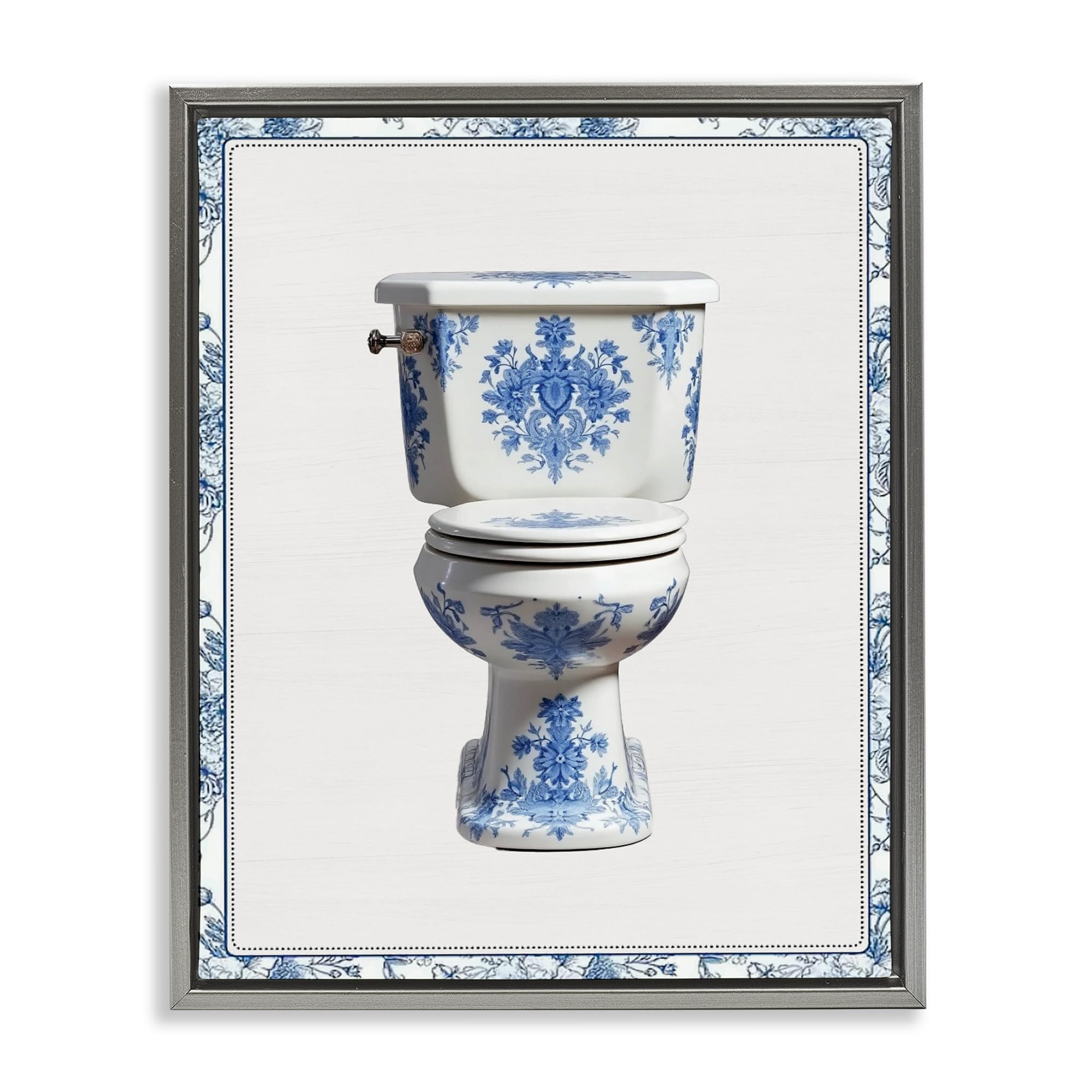 'Vintage Chinoiserie Toilet'| Floating Frame Canvas Art