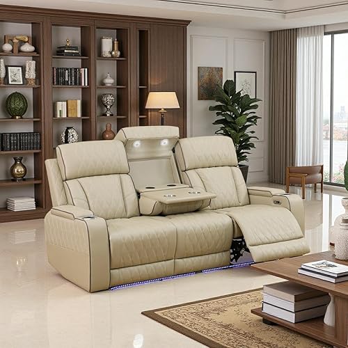 Miniatura 26 de Juego de sofá reclinable eléctrico y sofá biplaza, sofá reclinable de cuero negro con mesa desplegable, muebles de sala de estar, sofá reclinable