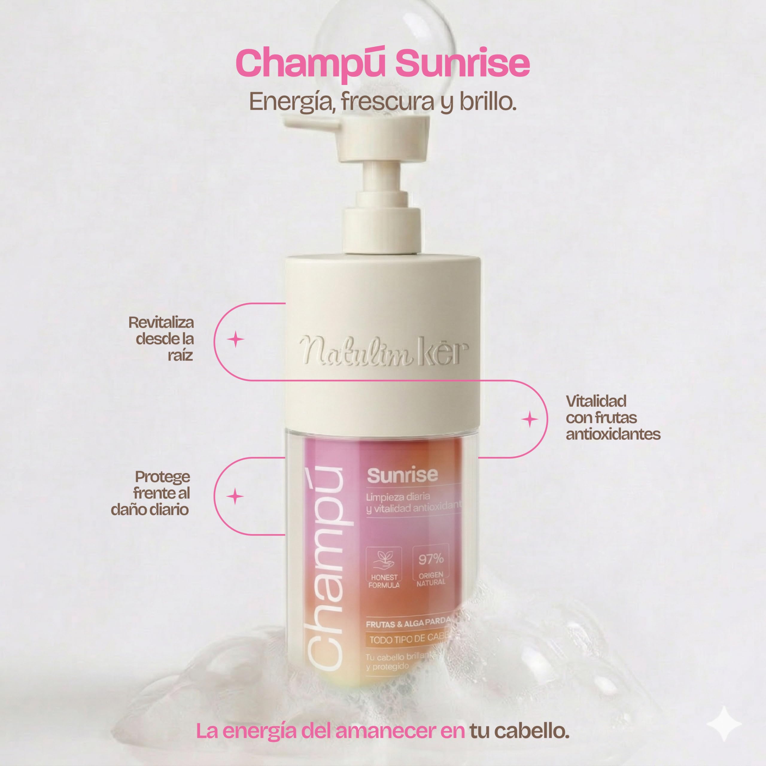 Natulim Kēr Champú Sunrise para Cabello Normal - Fórmula Antioxidante con Extractos de Frutas - Limpieza e Hidratación Profunda - Mejora el Brillo y la Suavidad del Cabello - 330 ml. — view 4
