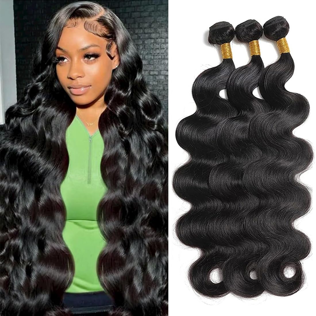 Body Wave Human Hair Bundles 20 20 20 Inch 12A Grade 100% Unprocessed Brazilian Virgin Hair Sew-In Extensions Natural Black Color