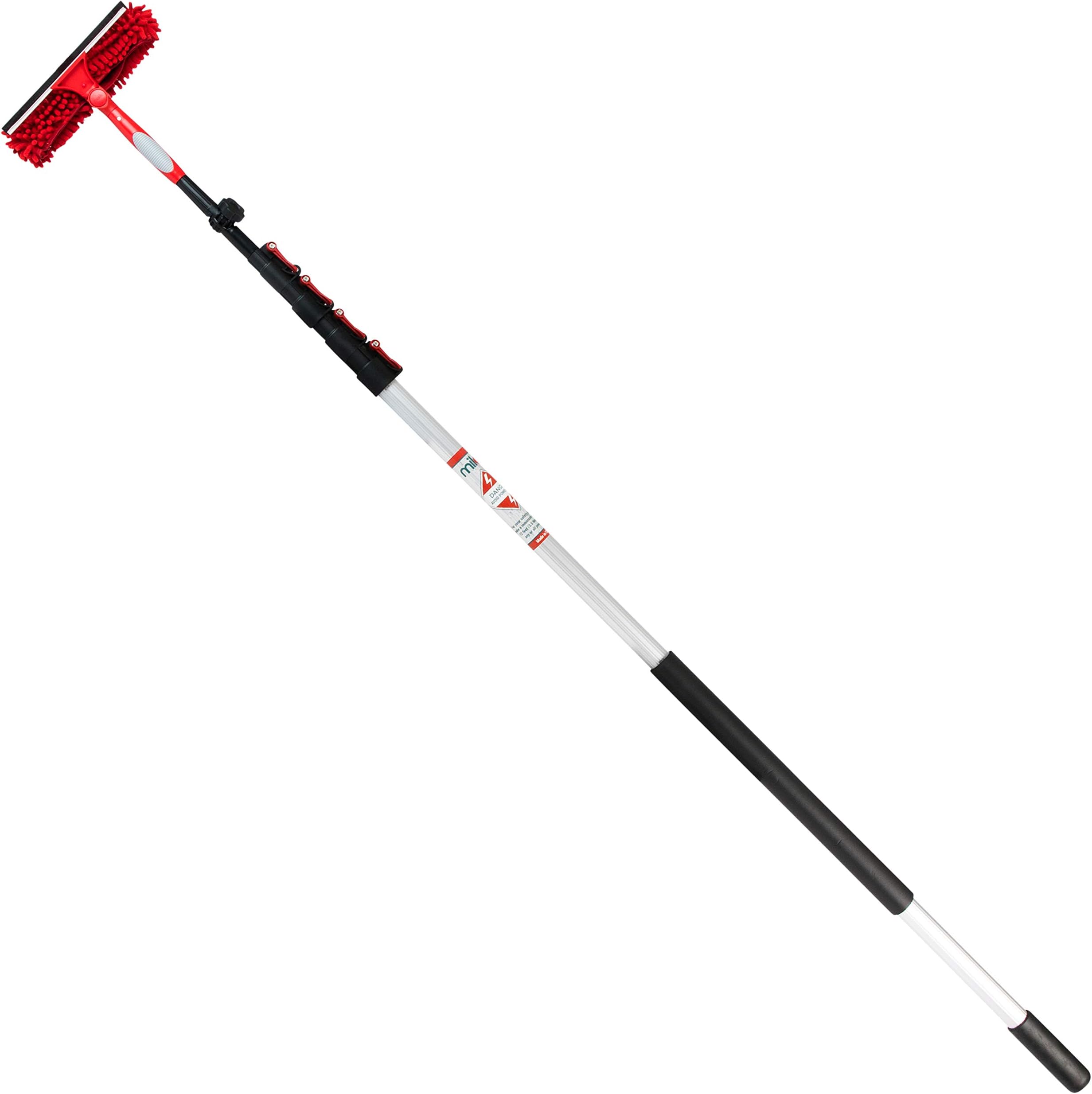 Extension Pole with Squeegee & Microfiber Window Washer Cleaner Attachment - Light-Weight Retractable Extension Pole- Also Includes Installing and Hanging Hook Attachment (24 Foot Pole)
