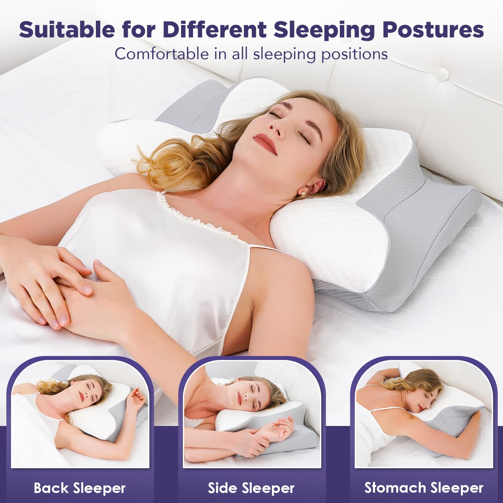 IDEA Nackenkissen Kopfkissen, Ergonomisches Kopfkissen Nackenschmerzen, Memory Foam Orthopädische Kissen, Schlafkissen Für Seitenschläfer Rücken & Bauchschläfer - Linderung Für Nacken & Schlaf