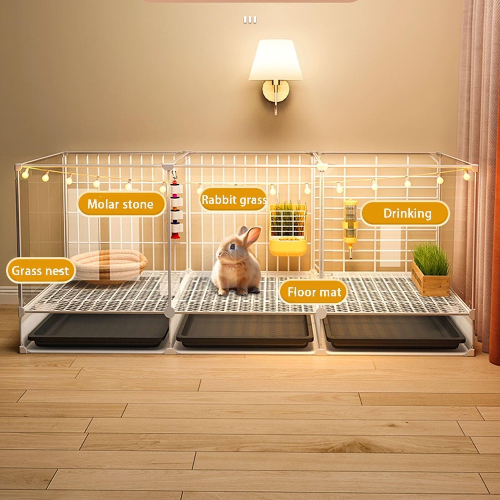 Jaula para conejos de interior, jaula portátil para animales pequeños con puerta acrílica transparente, alambre de metal, parque para conejos y mascotas pequeñas (8 unidades, 107 x 35 x 52 cm)