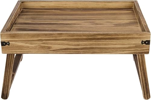 Miniatura 7 de MyGift Bandeja para servir con patas plegables, bandeja de mesa de cama de madera marrón rústica - Desayuno plegable, escritorio para computadora