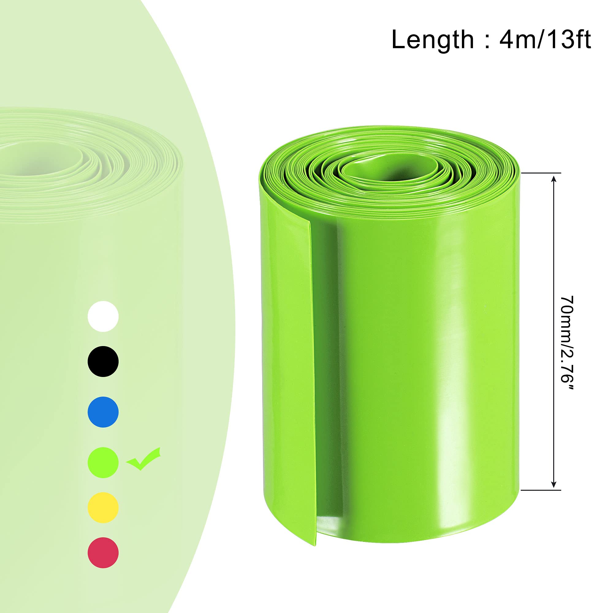 MECCANIXITY Battery Wrap PVC Heat Shrink Tubing 44mm Dia 70mm Flat 4m Light Green Good Insulation for Battery Pack