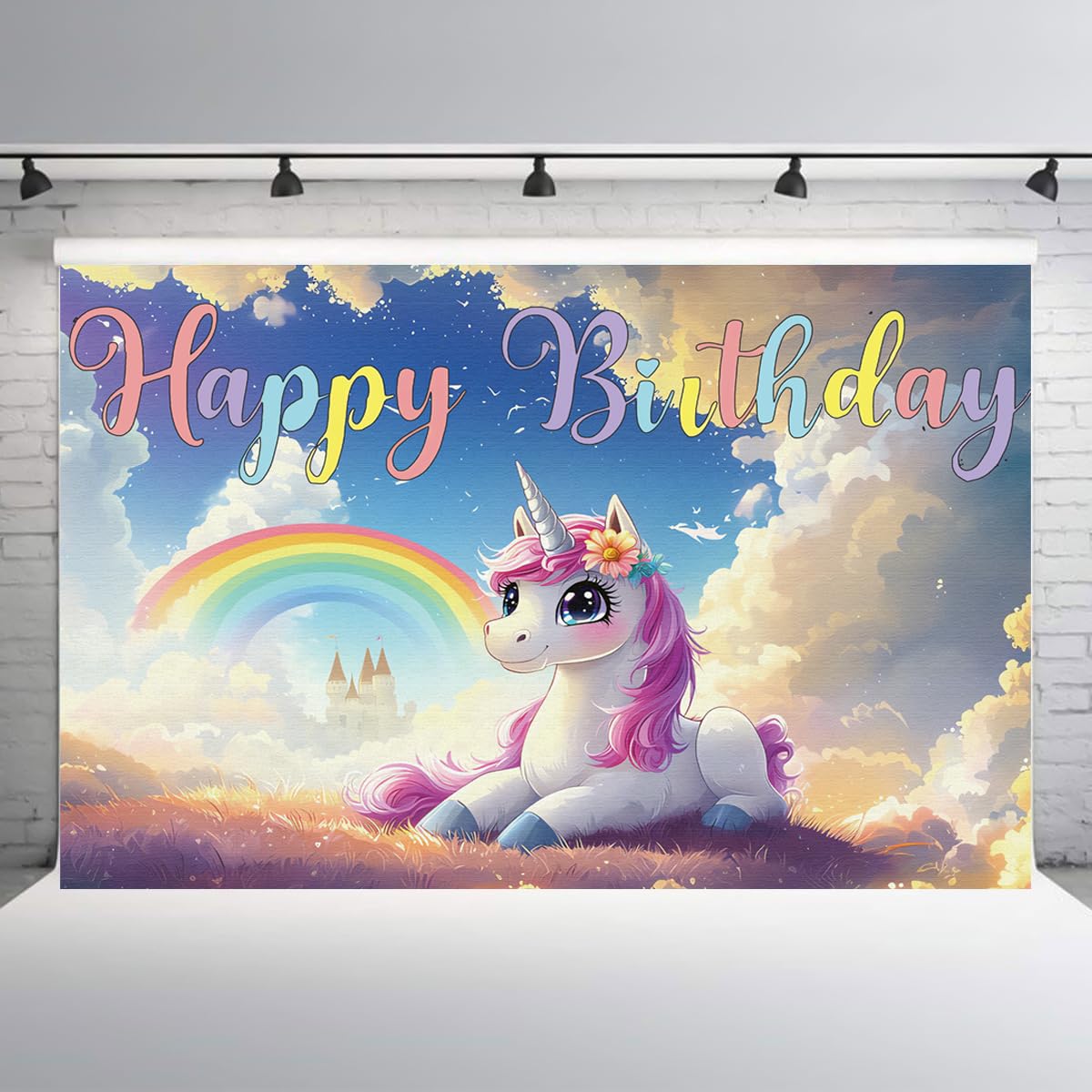 iWeeta 5x3FT Dreamy Rainbow Unicorn Birthday Backdrop, Perfect for a Fairytale - Style Party Banner for Baby Girl