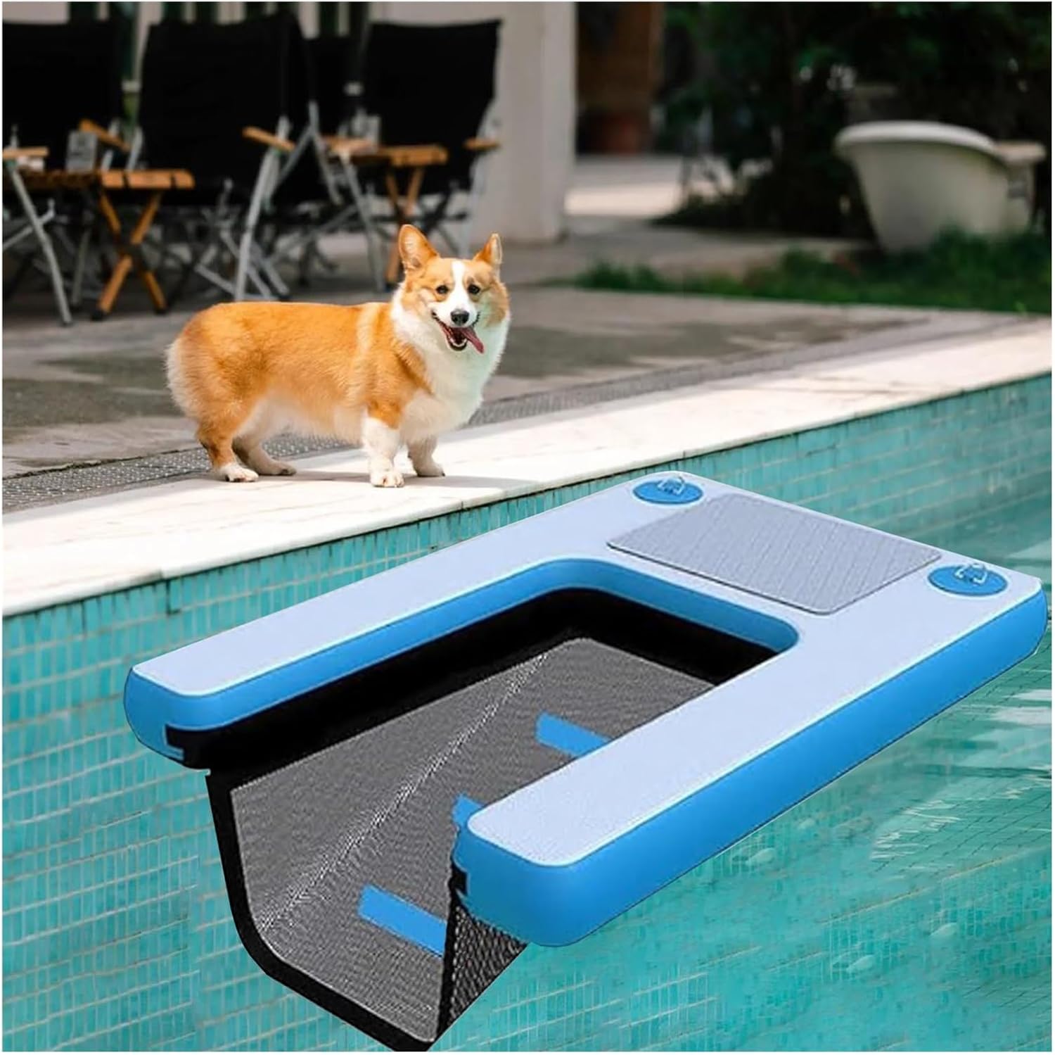 Portable Dog Pool Ramp with Pump/Storage Bag/Rope/Repair Kit, Inflatable Dog Water Ramp for Large Pet, Heavy Duty Inflatable Floating Dock(Color 4)
