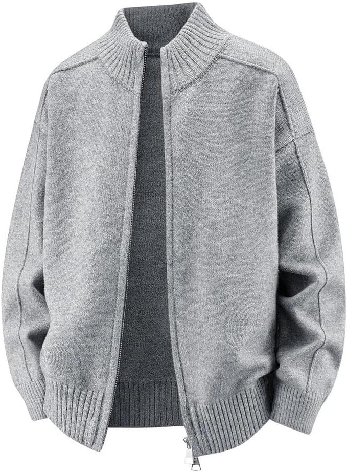 Cardigan Sweater Men's Knitted Sweater Spring Fall with Thick Fleece Loose Knitwear