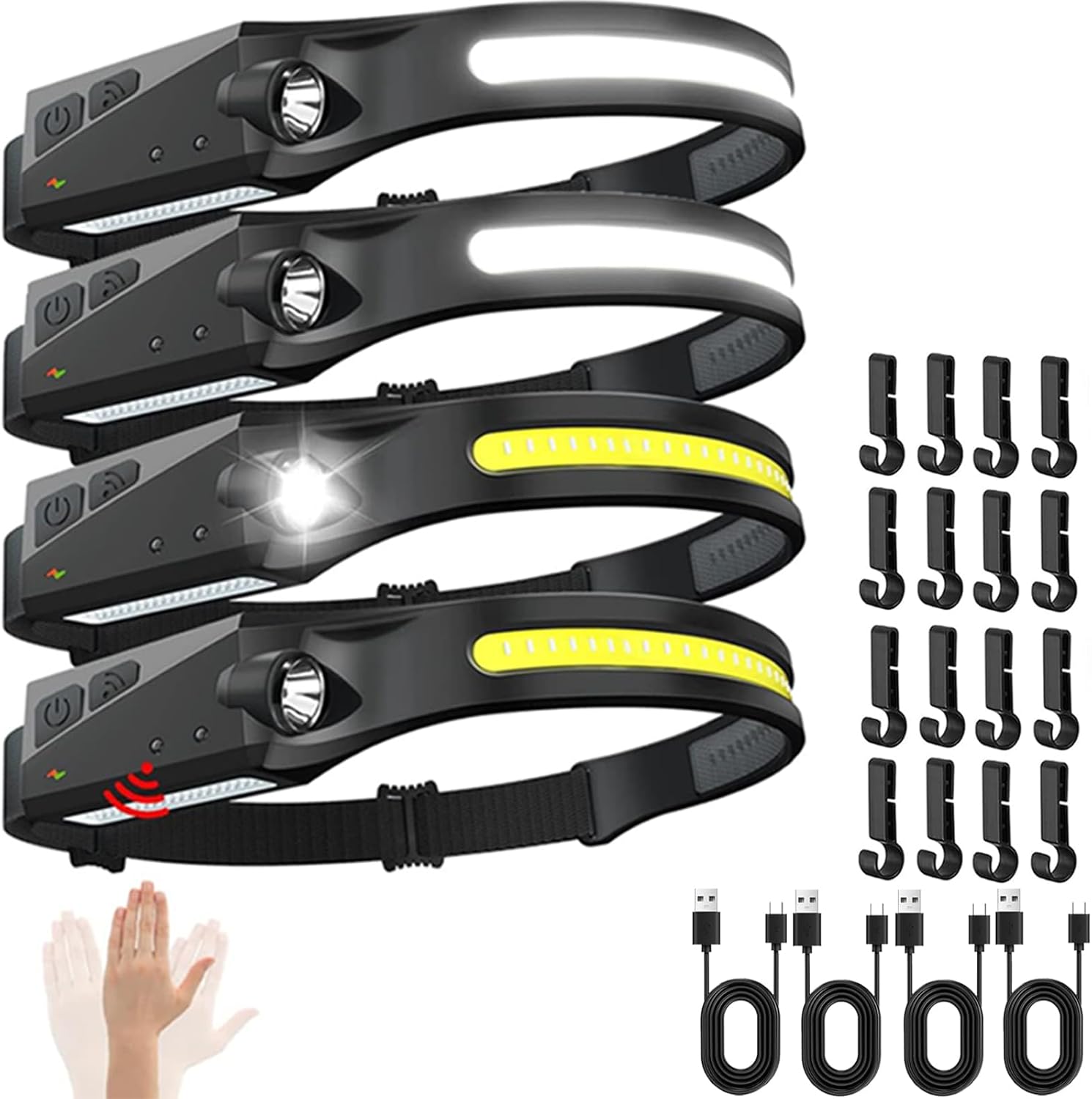 4-Pack Ewenele Rechargeable LED Headlamps with Motion Sensor – 230° Beam