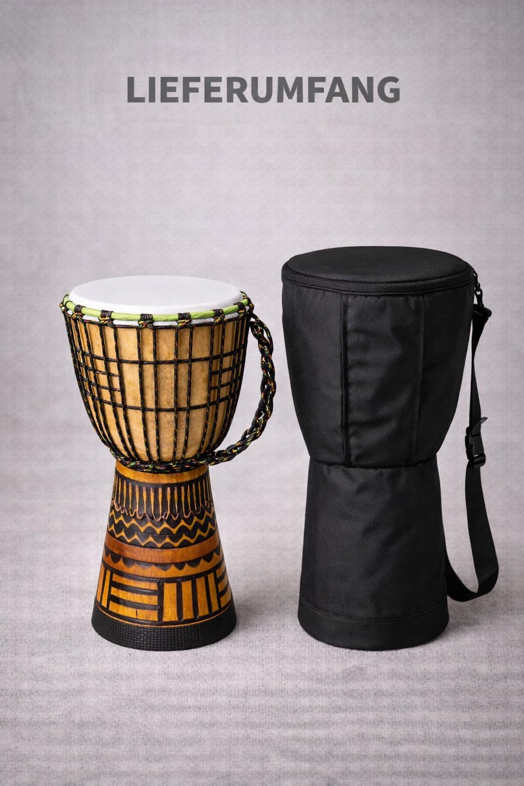 Mienloco, tamburo djembe di alta qualità, inclusa borsa da viaggio 30 cm