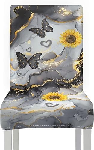 Miniatura 2 de HUGS IDEA Butterfly Marble Texture Dining Chair Covers Set of 6 Stretch Kitchen Chair Covers Washable Dining Chairs Slipcovers Cubre Sillas para