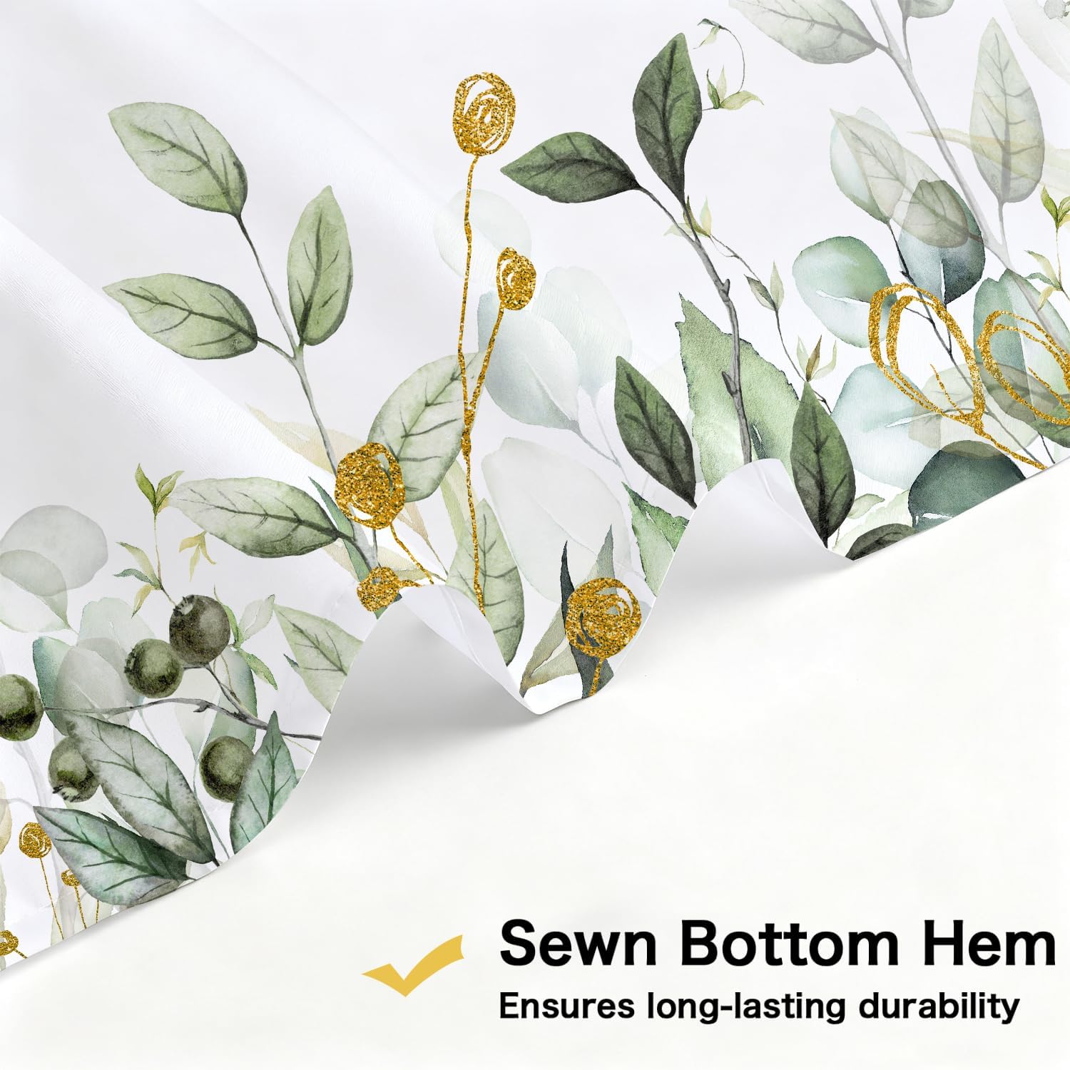Extra Long Shower Curtain 72X84 Inch, Tall Sage Green Eucalyptus Botanical Shower Curtain, Watercolor Plants Foliage Floral Bathroom Decor, Waterproof Fabric Bathroom Curtains Set with Hooks