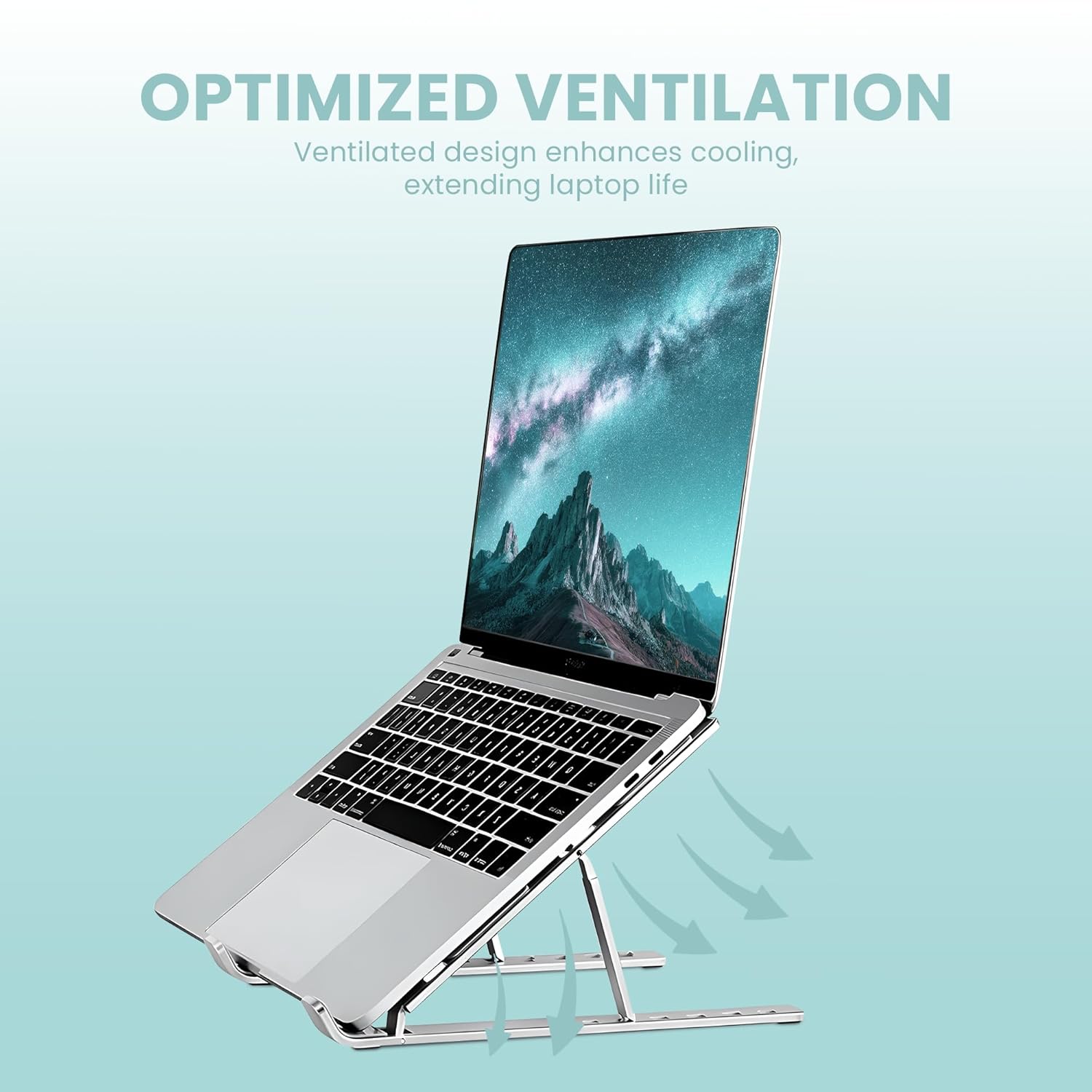 SL-221, 6-Level Adjustable Foldable Aluminum and Silicone Build Laptop Stand, Multi-Size Compatible, Easy Folding for Storage Ergonomic Comfort Works with MacBook, Dell, HP & More (Silver) 23 71se+7Onj3L. SL1500