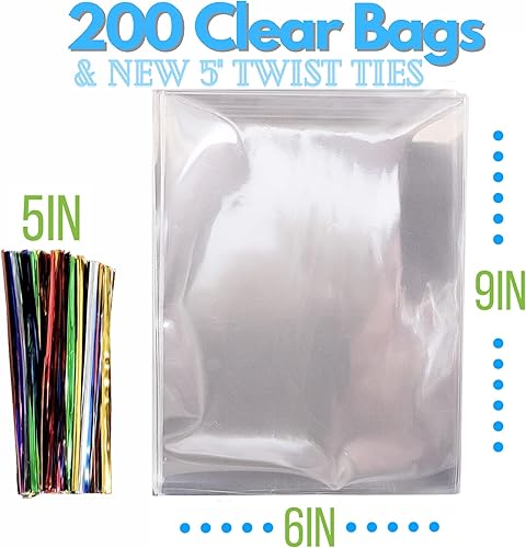 Miniatura 2 de 200 bolsas planas transparentes de 6 x 9 pulgadas para envolver regalos, bolsas de plástico OPP gruesas para bodas, galletas, cumpleaños, pasteles,