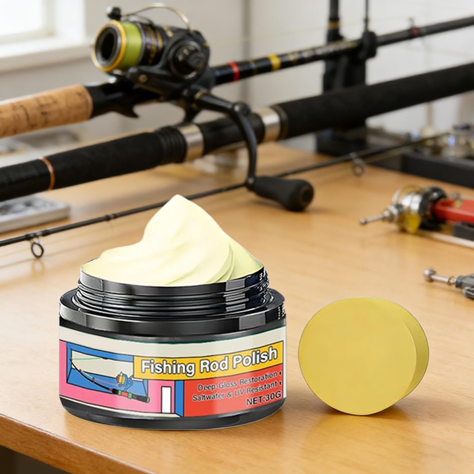 Generisch Angelruten-Polierwachs, langanhaltendes Schutzfett gegen Reibung und Oxidation, zur Reinigung & Pflege von Fischerruten aus Epoxid und Metall, 100g