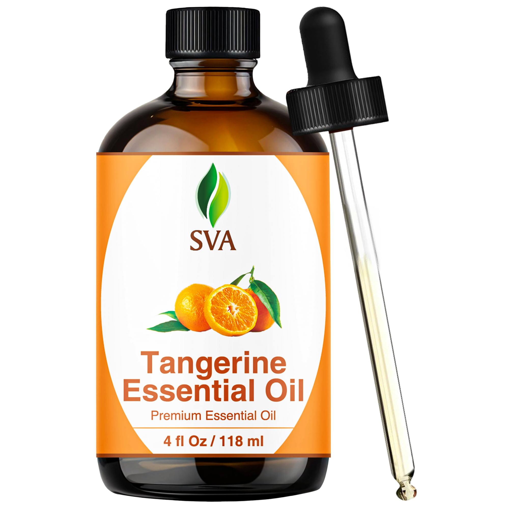 SVA Tangerine Essential Oil – 4 Fl Oz – 100% Natural Tangerine Oil - for Diffuser, Hair Care, Face, Skin Care, Aromatherapy, Scalp and Body Massage, Soap and Candle Making – with Dropper