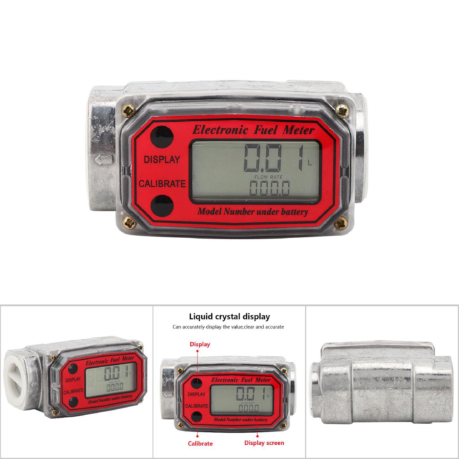 Contalitri Gasolio, Misuratore di Portata Elettronico, Mini Misuratore Di Portata Digitale A Turbina Misuratore Di Portata Carburante 10‑200L 1" NPT(Rosso LLW-25)