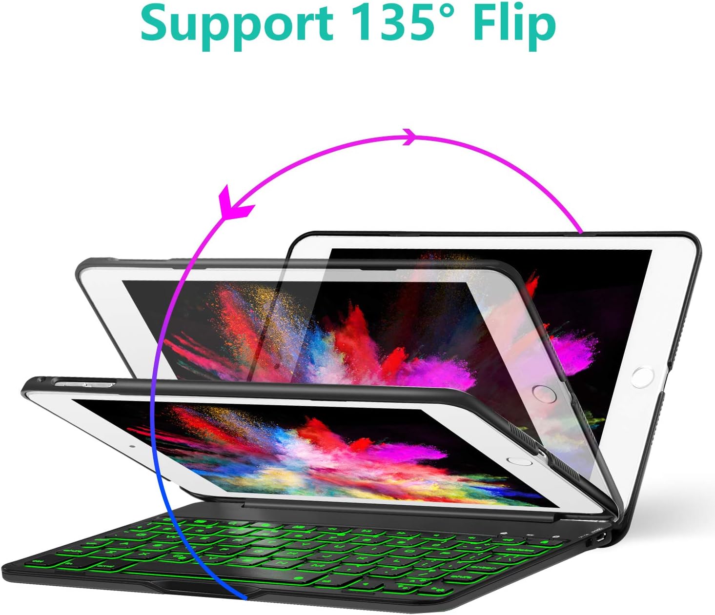 Super Brands iPad Mini 5 / Mini 4 Keyboard - 135 Degree Flip 7 Color Backlit Aluminum Shell Smart Folio Keyboard Case with Auto Sleep/Wake for iPad Mini 5th Gen 2019 / iPad Mini 4th Gen 2015, Black