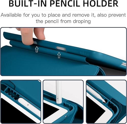 Miniatura 100 de Mastten Funda compatible con iPad de 9ª/8ª/7ª generación, para iPad de 10.2 pulgadas con soporte para lápiz, cubierta trasera de TPU Smart Stand