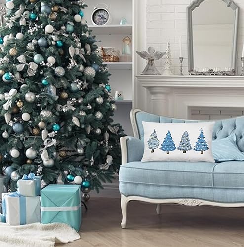 Miniatura 2 de KEUSPI Fundas de almohada azules para árbol de Navidad de 12 x 20 pulgadas, decoración de Navidad azul, decoración de Navidad verde, fundas de cojín