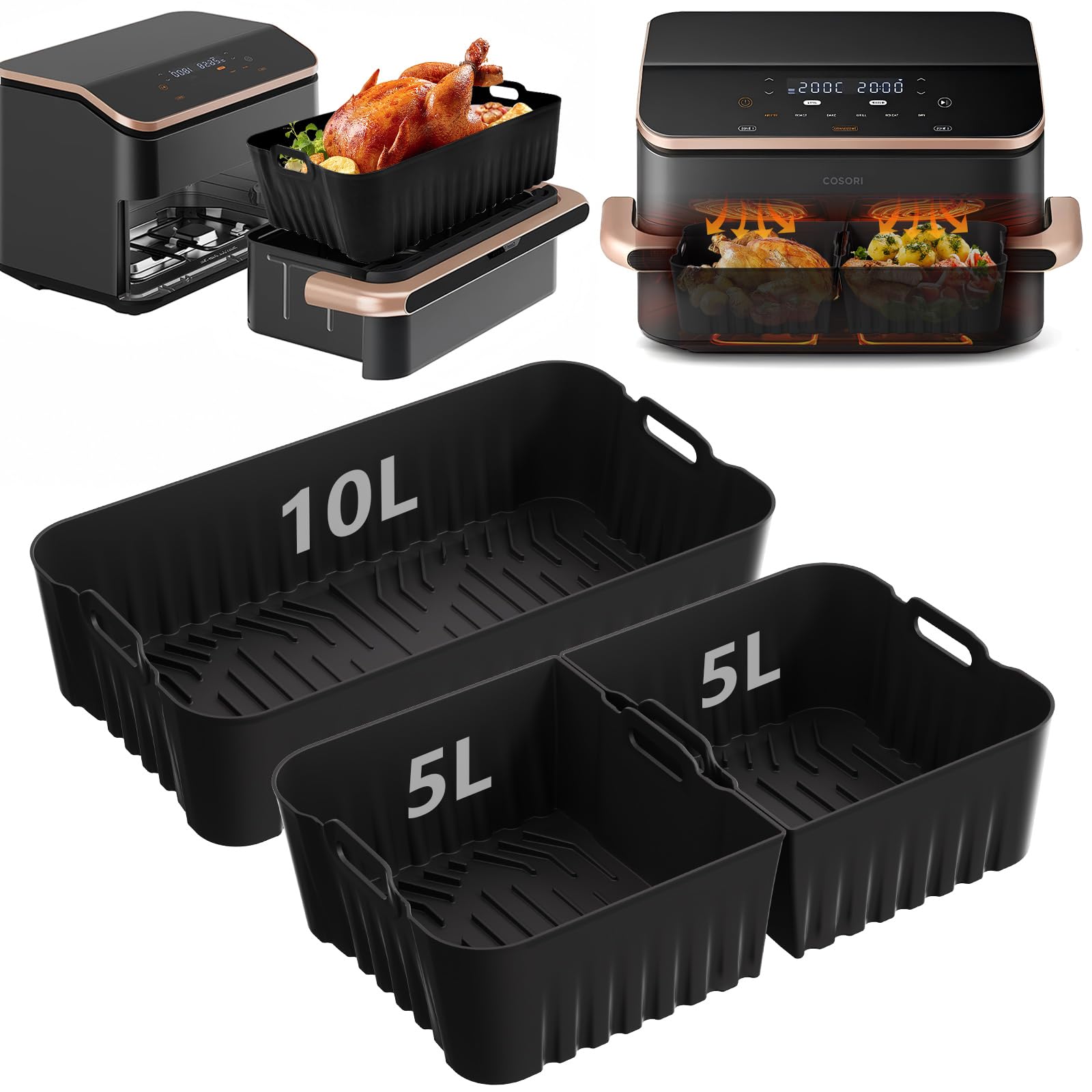 Accesorios Freidora de Aire, 3PCS Molde Silicona Freidora de Aire para COSORI Freidora de Aire Dual Blaze TwinFry 10L, Reutilizable Accesorios Freidora para COSORI 10L