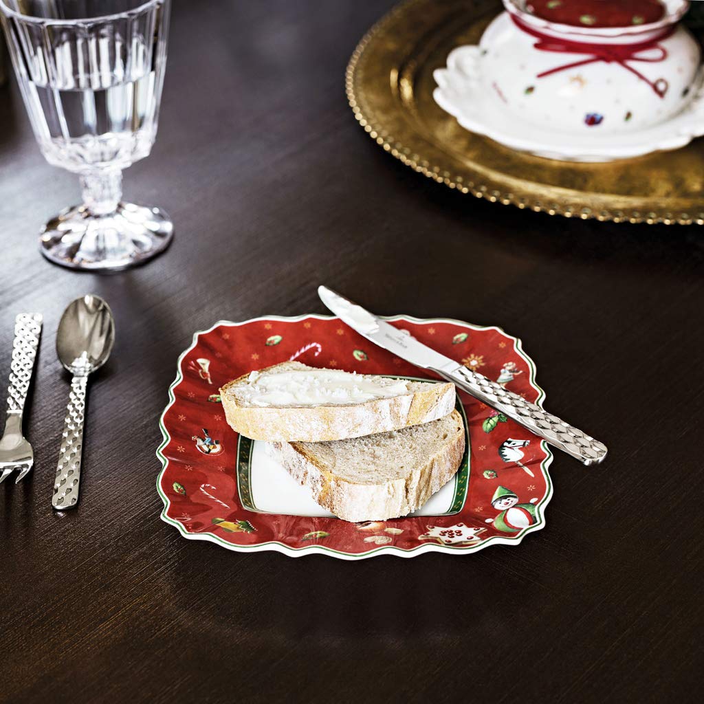 Villeroy & Boch Toy’s Delight Piatto da Pane, Piatto da Colazione in Porcellana Premium, Quadrato, Rosso, 17 x 17 cm