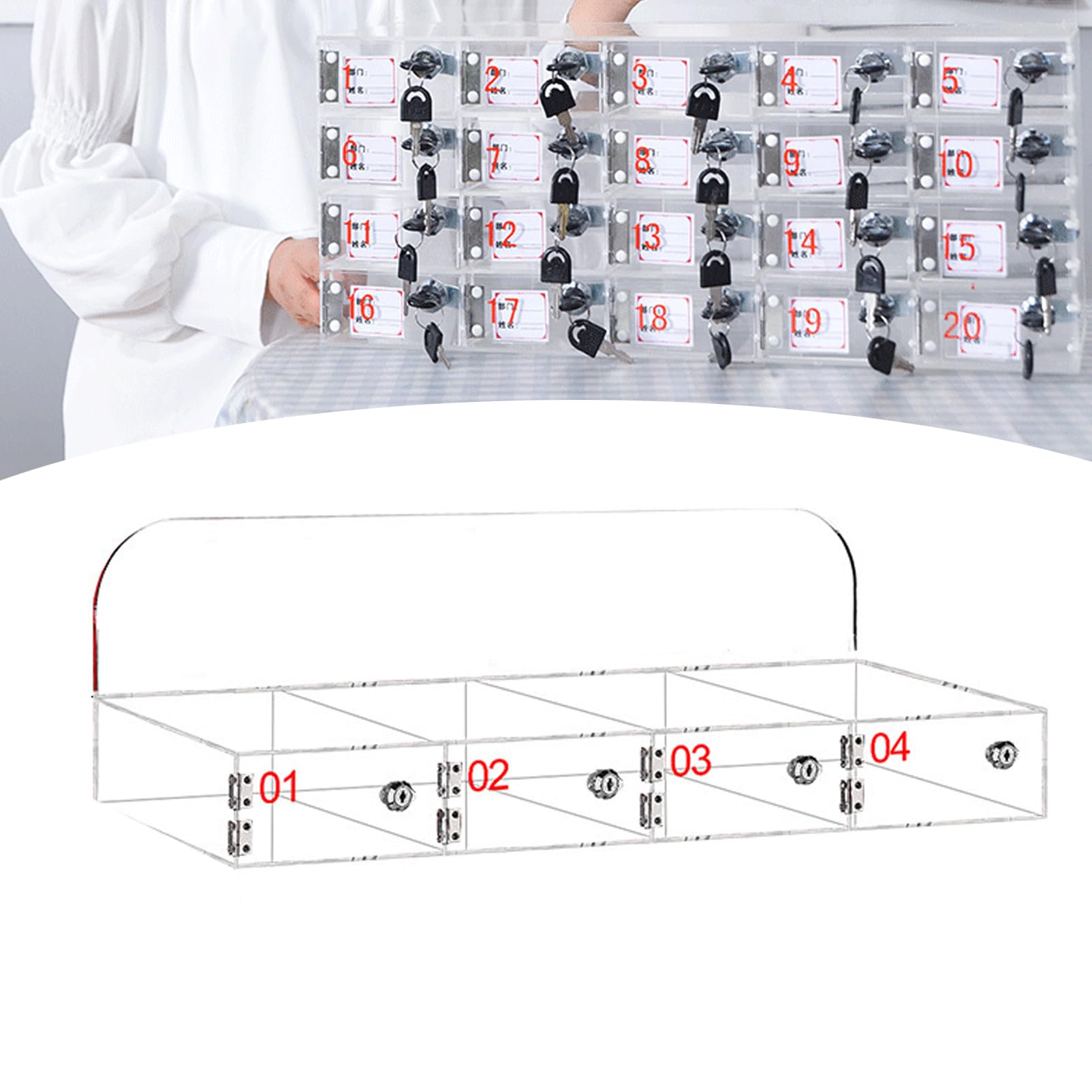 Ddasam Clear Cell Phone Storage Locker Box, 4 grids Mobile Phone Storage Locker Clear Phone Lock Box With Key Acrylic Wall Mounted Cell Phone Storage Cabinet For Office School Classroom Factory