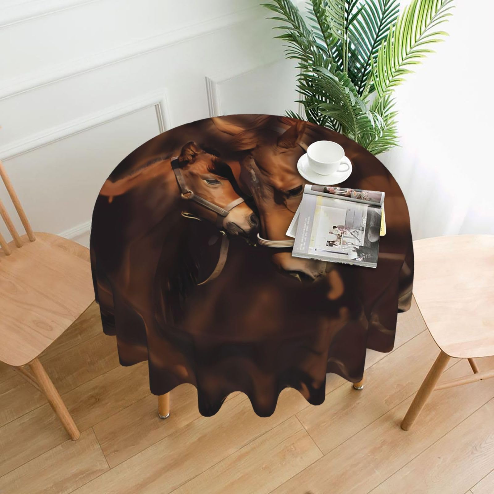 YYHWHJDE Horse Prints Round Decorative Tablecloth 60in – Elevate Your Dining Space with this Elegant Throw for Everyday Charm & Special Occasions